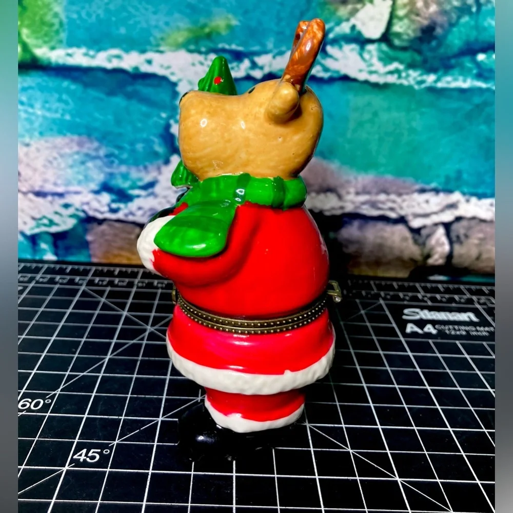 LARGE Vintage Santa Reindeer Limoges Style Hinged Trinket Box